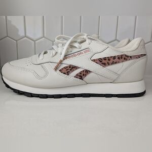 Reebok Women's Cream and Leopard Print Sneakers